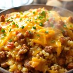 Cheddar-Crusted Ground Beef and Rice Casserole