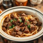 Crockpot beef tips & noodles